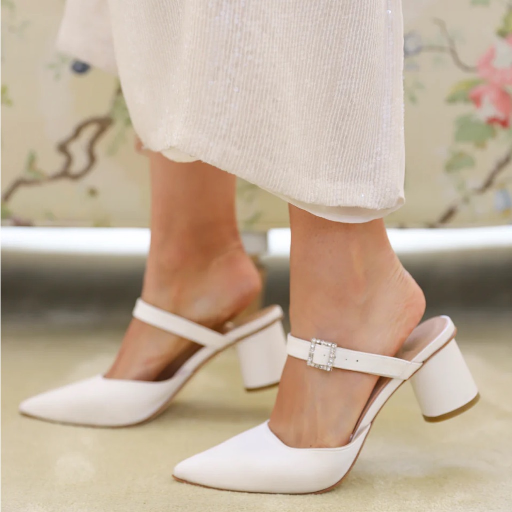 Ma’am Shoes X Happy Isles Bridal Ruth Heel W Rhinestones In Italian Satin Nwt 7